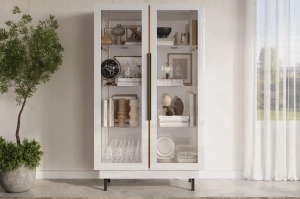 Elegancka biała witryna Dancan ARTEMISA ze złotymi dodatkami / szer. 100 cm