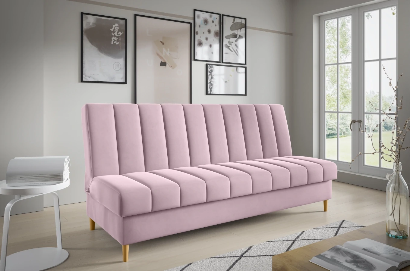 Nowoczesna sofa NEVADA w skandynawskim stylu z funkcją spania i pojemnikiem na pościel