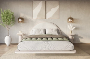Łóżko lewitujące drewniane bukowe Visby MOMOKO / 140x200 cm, kolor biały