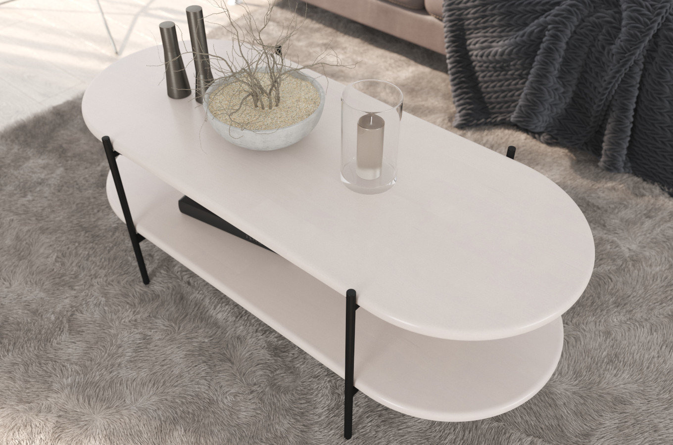 Stolik drewniany bukowy Skandica DOTA w kolorze białym na metalowych nogach