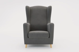 Szary fotel uszak Skandica AGNETA / nóżki naturalne