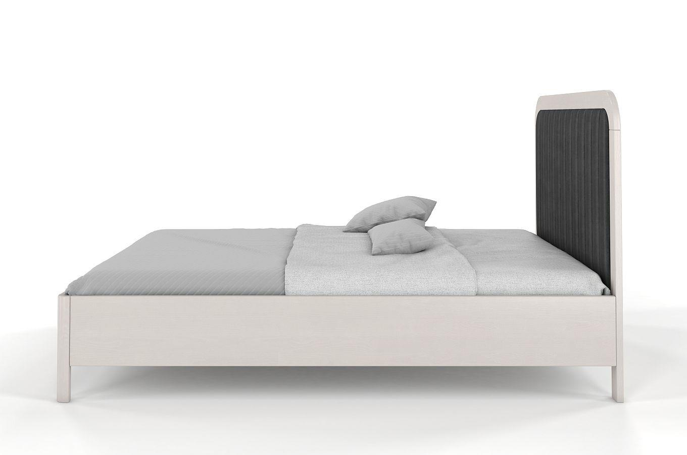 Tapicerowane łóżko drewniane sosnowe Visby MODENA BC z wysokim zagłówkiem / 140x200 cm, kolor biały, zagłówek Casablanca 2315 (skrzynia na pościel)