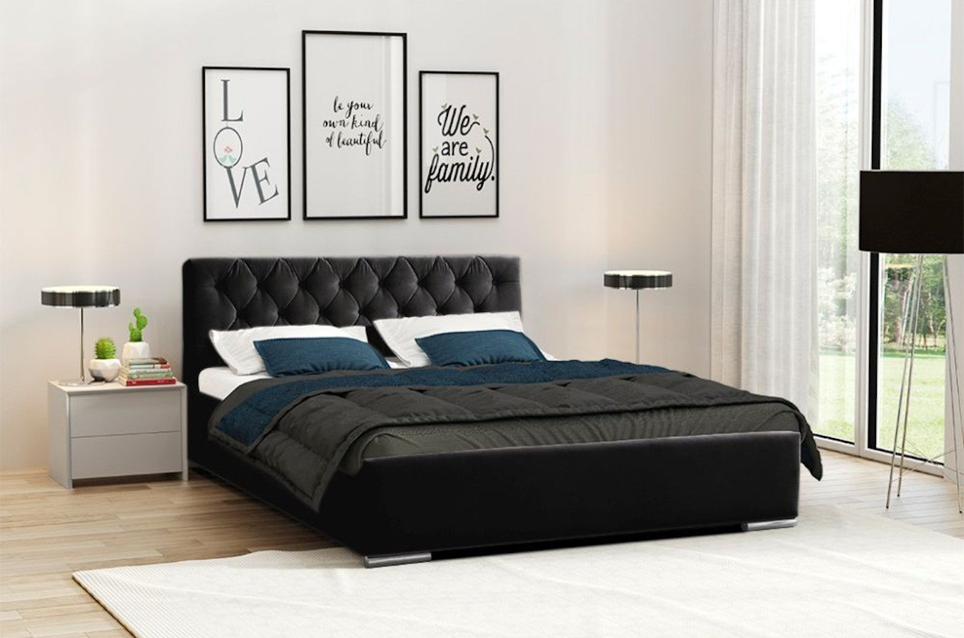 Klasyczne łóżko tapicerowane do sypialni DELLEN pikowane guzikami wzór karo