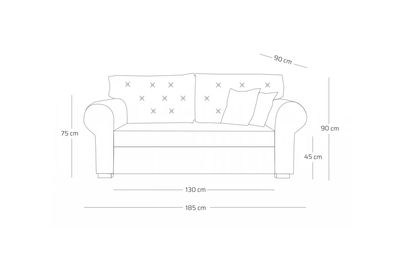 Elegancka sofa ROSIE z pikowanym oparciem / szerokość 185 cm