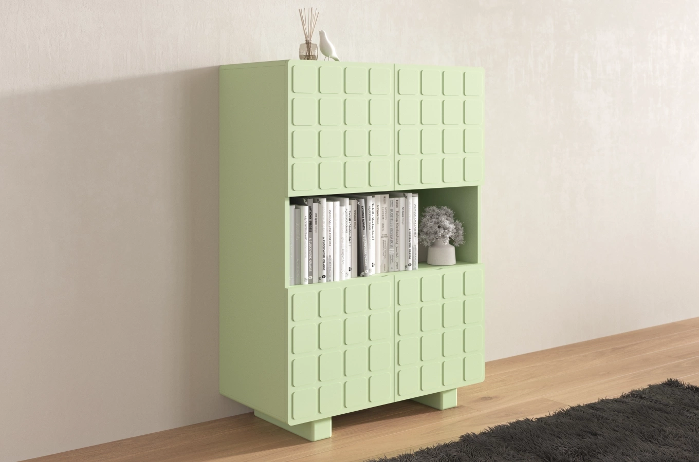 Nowoczesna komoda z frontami 3D Skandica CUBO HIGH / kolor pudrowa zieleń / szer. 85 cm