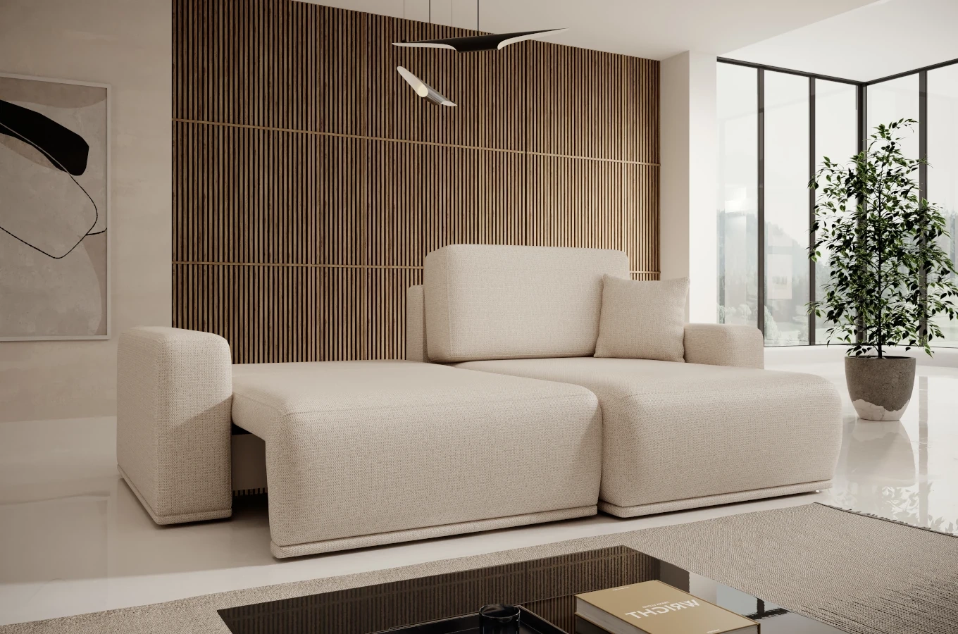 Nowoczesny narożnik LAPIS z funkcją spania i pojemnikiem na pościel