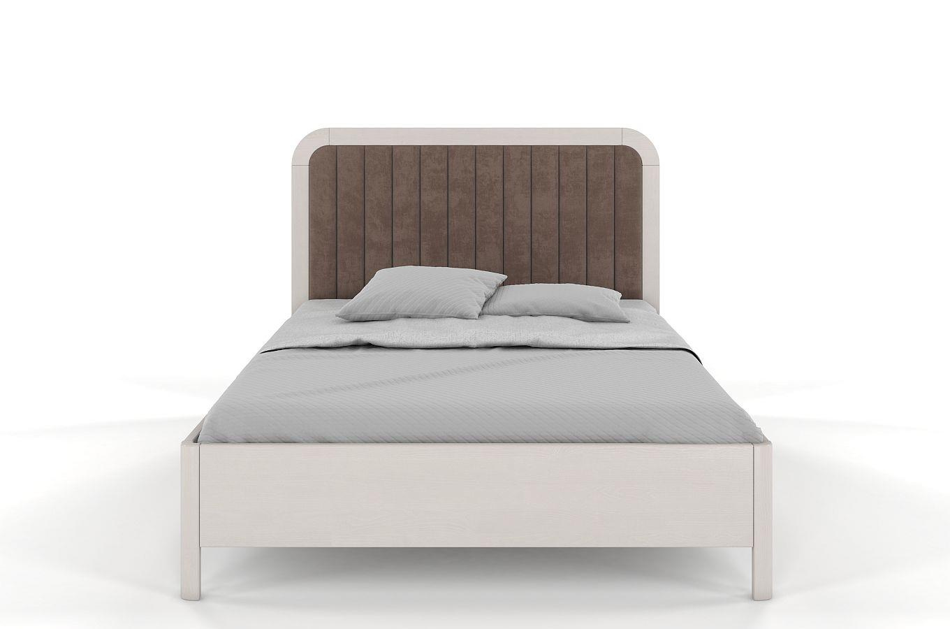 Tapicerowane łóżko drewniane sosnowe Visby MODENA BC z wysokim zagłówkiem / 160x200 cm, kolor biały, zagłówek Casablanca 2306 (skrzynia na pościel)