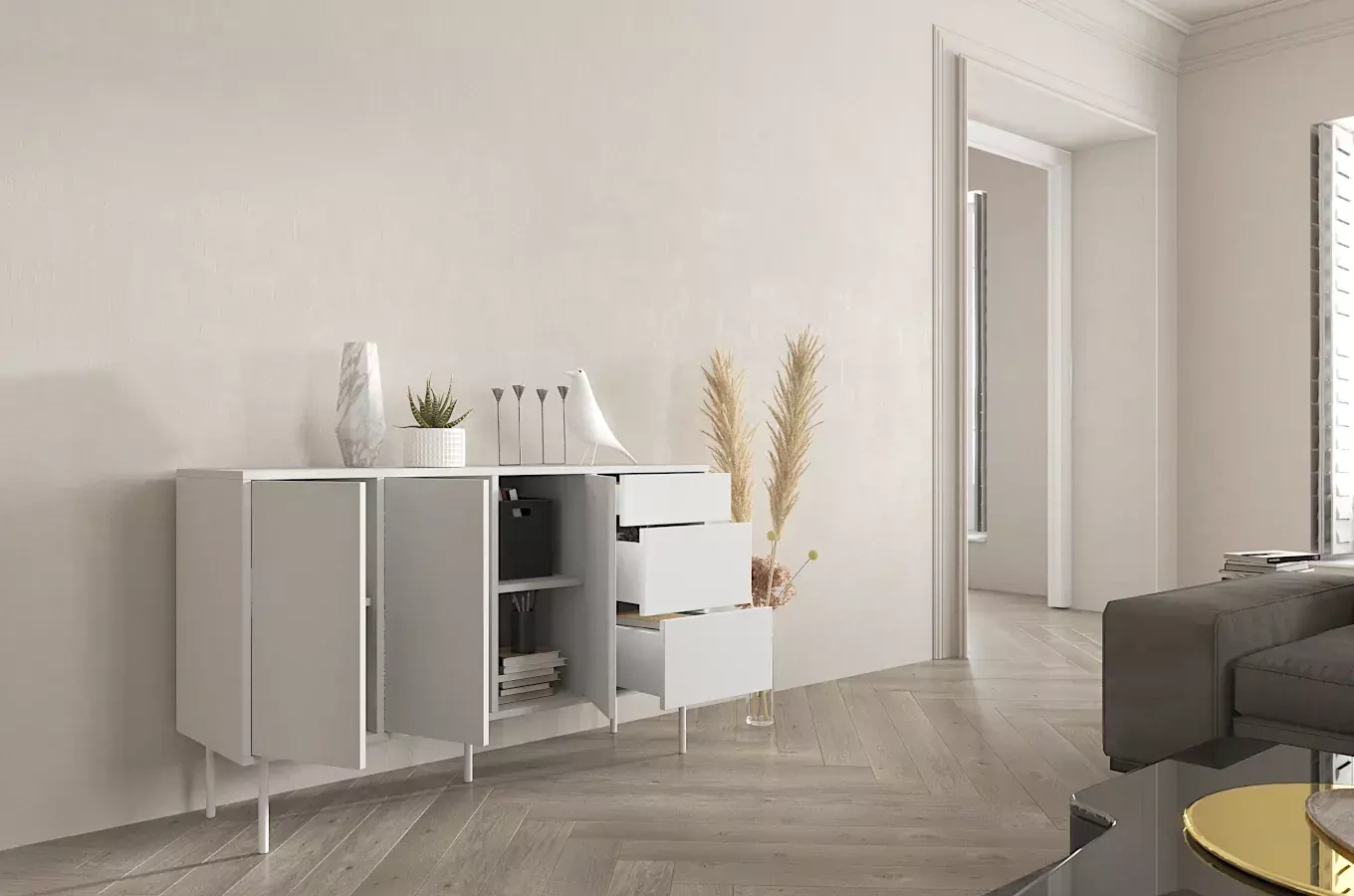 Biała nowoczesna komoda Dancan MIRKA / szer. 130 cm