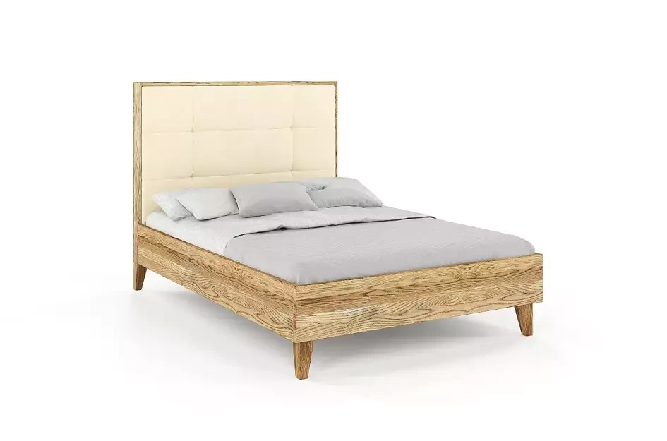Tapicerowane łóżko drewniane dębowe Visby FRIDA z wysokim zagłówkiem / 200x200 cm, olej retro, zagłówek French Velvet 663