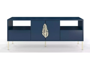 Granatowa komoda RTV Skandica MERLIN ze złotymi dodatkami / szer. 138 cm