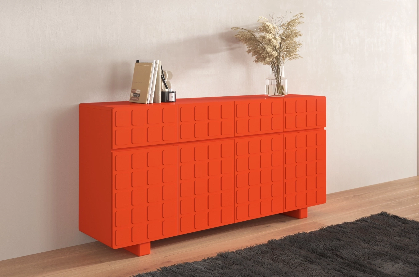 Nowoczesna komoda z frontami 3D Skandica CUBO LONG / kolor marsala / szer. 169 cm