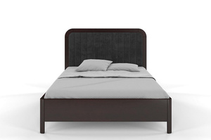 Tapicerowane łóżko drewniane sosnowe Visby MODENA BC z wysokim zagłówkiem / 160x200 cm, kolor palisander, zagłówek Casablanca 2315 (skrzynia na pościel)