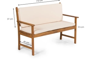 2-osobowa ławka ogrodowa SINTRA z drewna akacjowego z beżową poduszką