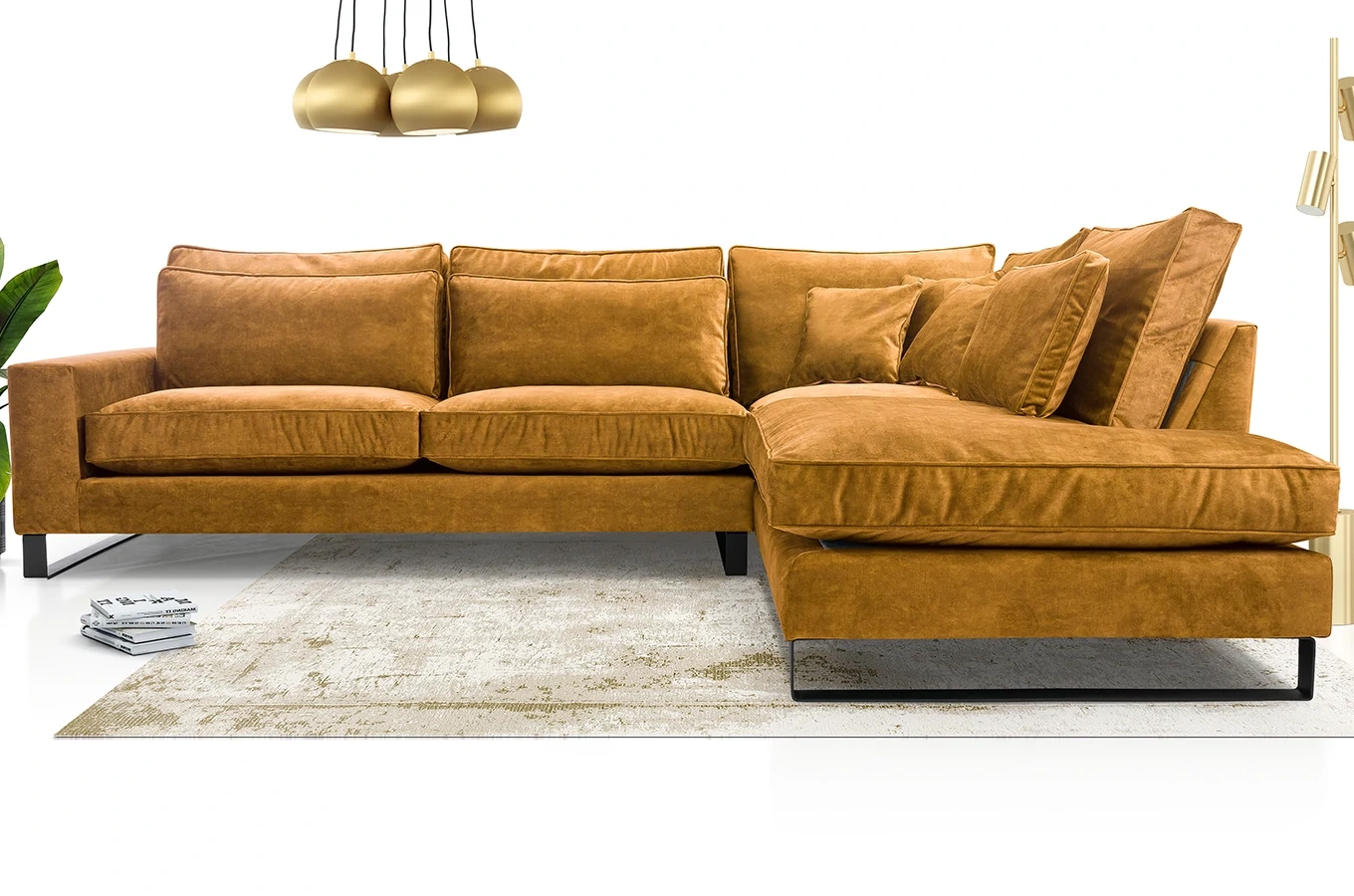 Nowoczesny narożnik LAURENTIA L z metalowymi nogami