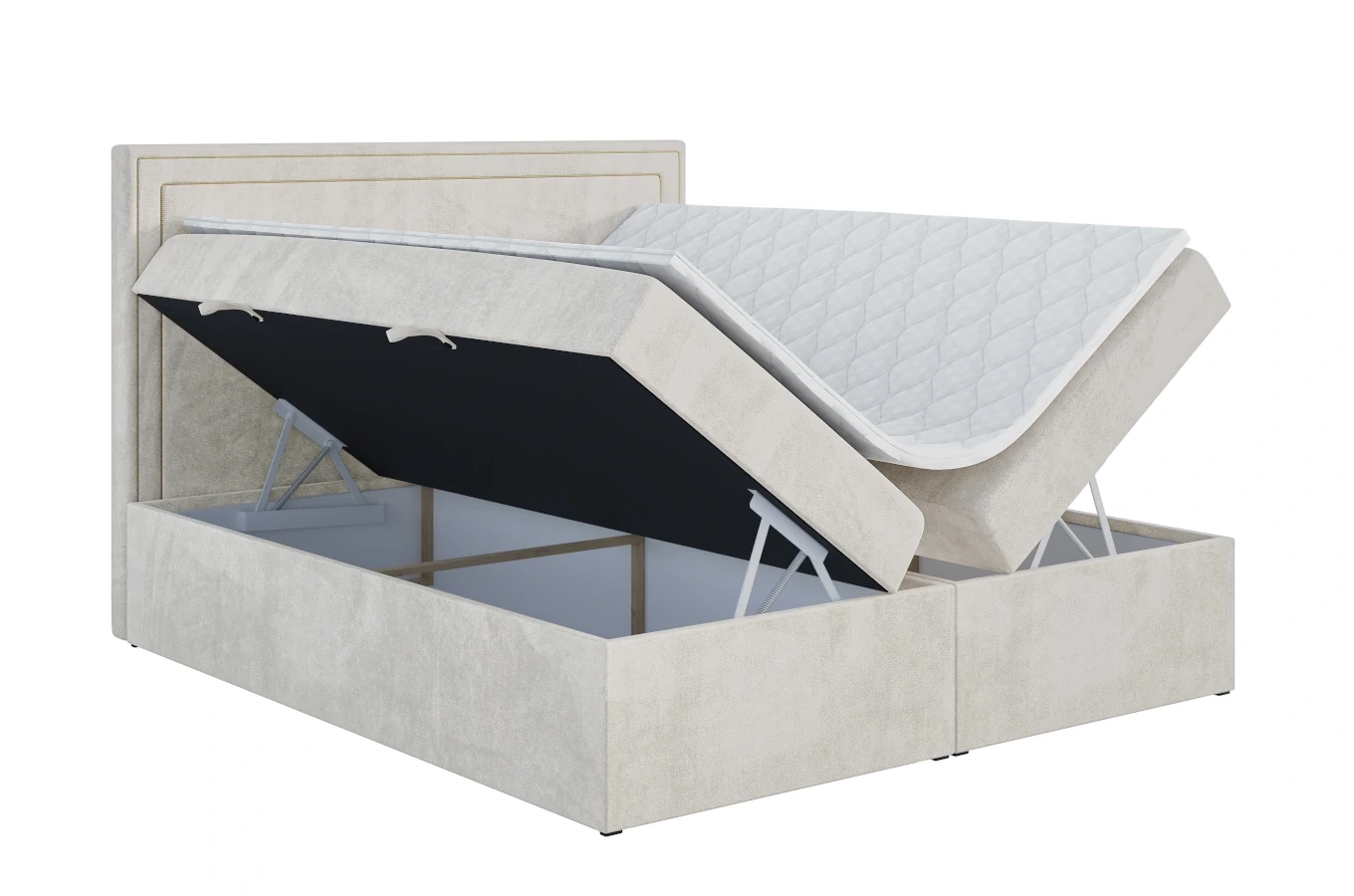 Eleganckie tapicerowane łóżko kontynentalne do sypialni TOMASSO z pojemnikiem na pościel