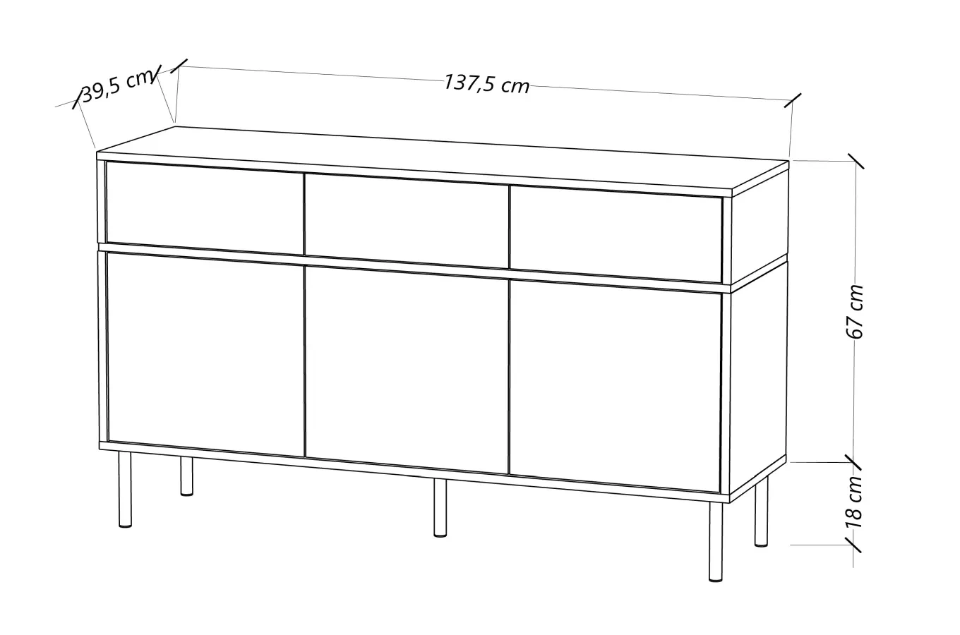 Elegancka czarna komoda Dancan MARIKA ze złotymi dodatkami / szer. 137,5 cm