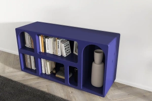 Drewniana komoda - regał - szafka RTV z łukami Visby OLIMPIA LONG / kolor granat szlachetny / szer. 140 cm