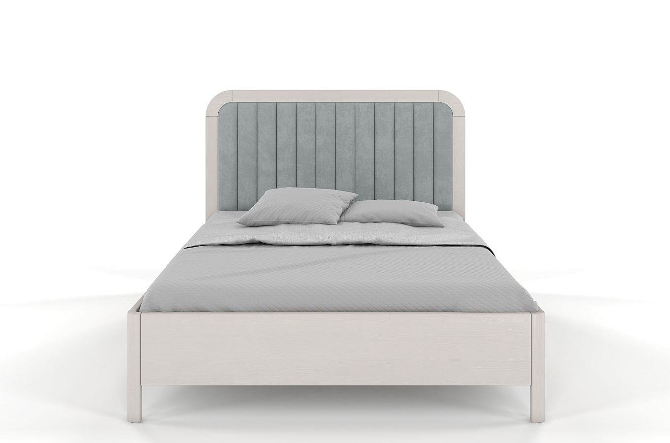 Tapicerowane łóżko drewniane sosnowe Visby MODENA z wysokim zagłówkiem / 120x200 cm, kolor biały, zagłówek Casablanca 2314