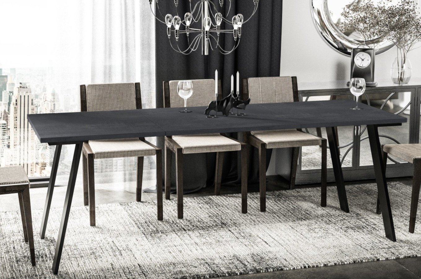 Nowoczesny rozkładany stół LIWIA 130-210 x 80 cm (ciemny beton)