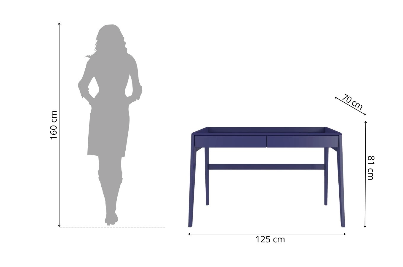Drewniane biurko / toaletka z szufladami Visby LISA / kolor granat szlachetny / 125x70 cm