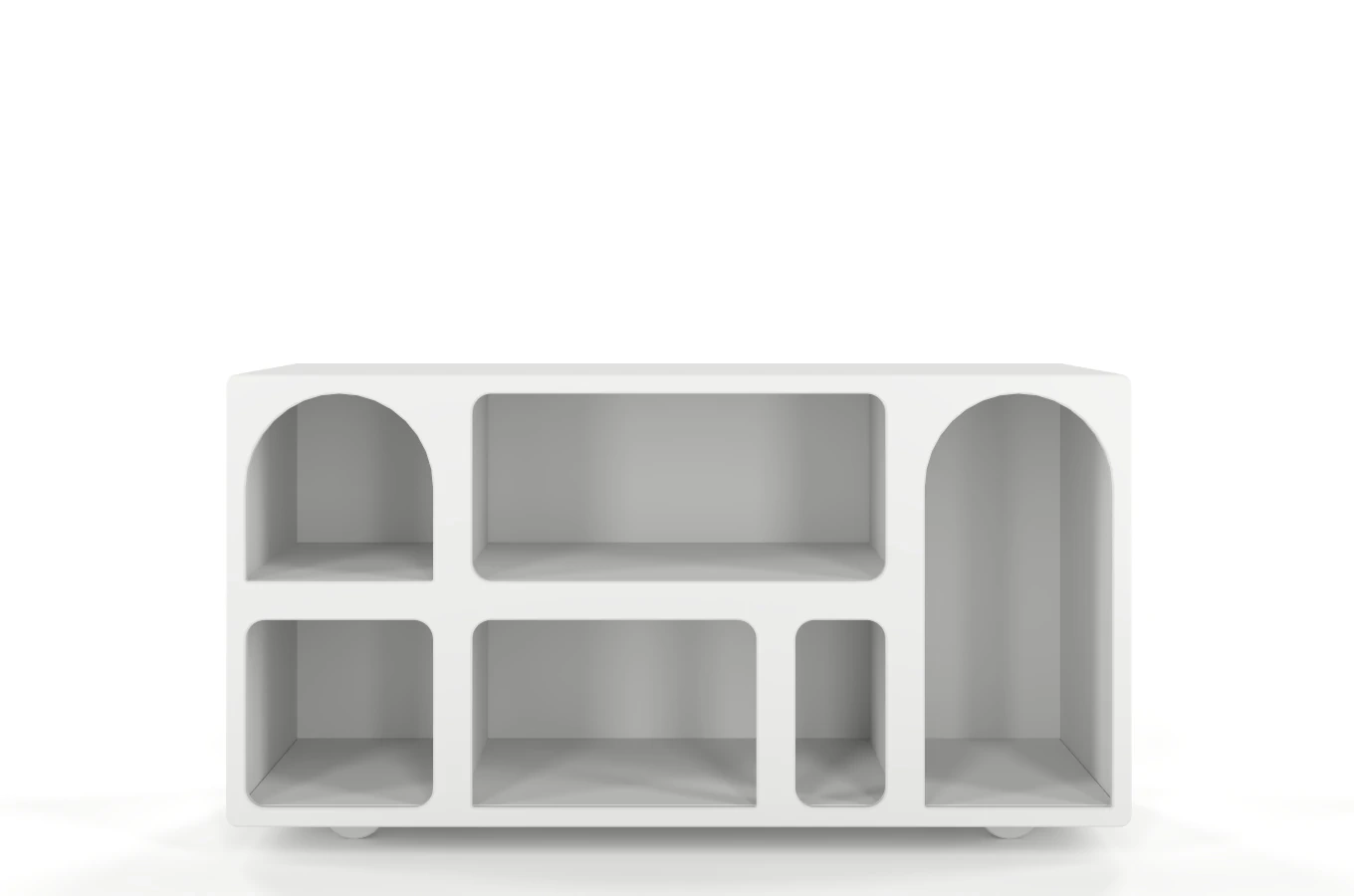 Drewniana komoda - regał - szafka RTV z łukami Visby OLIMPIA LONG / kolor biały / szer. 140 cm