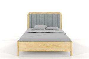 Tapicerowane łóżko drewniane sosnowe Visby MODENA BC z wysokim zagłówkiem / 180x200 cm, kolor naturalny, zagłówek Casablanca 2314 (skrzynia na pościel)