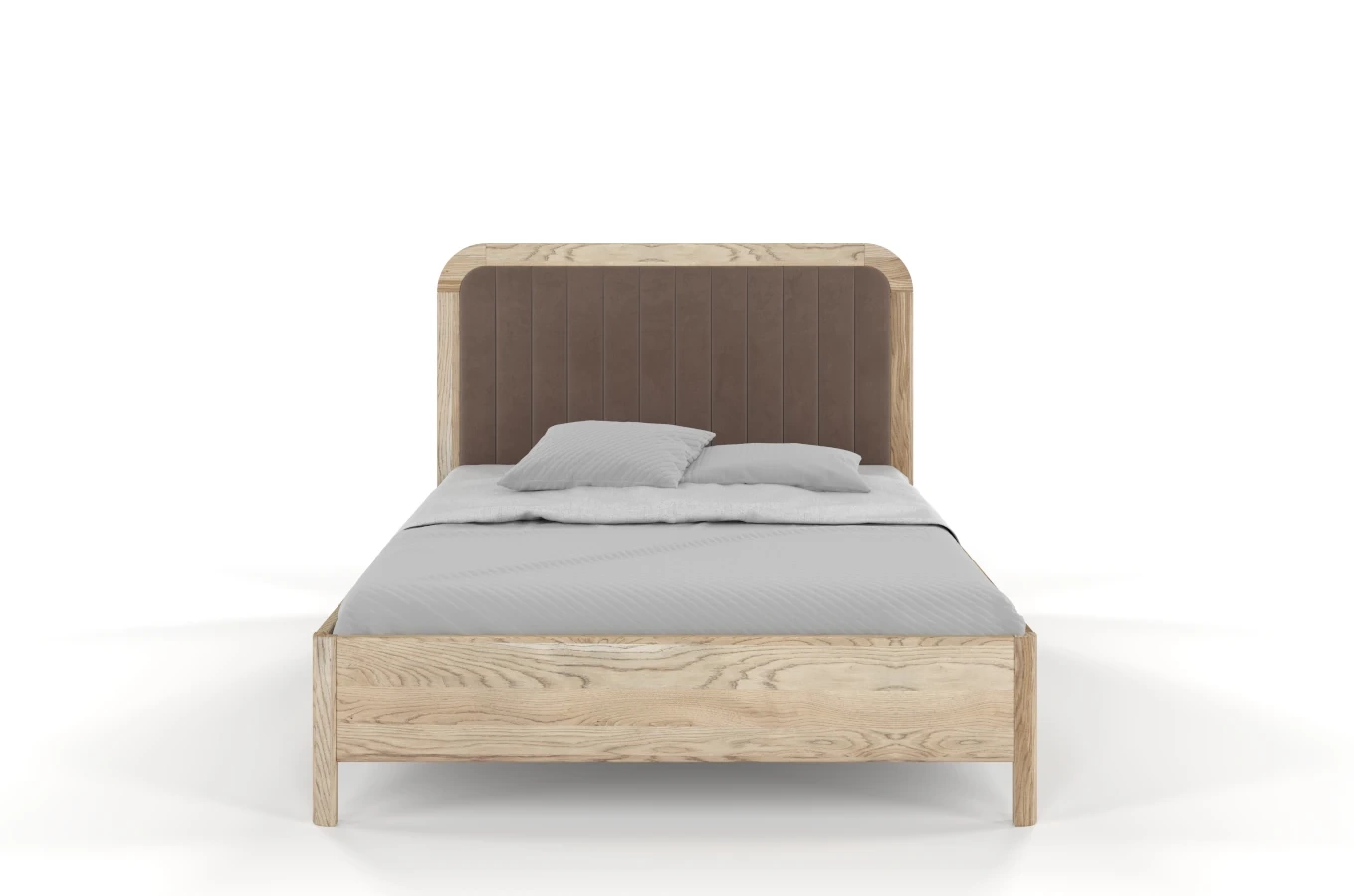 Tapicerowane łóżko drewniane dębowe Visby MODENA z wysokim zagłówkiem / 140x200 cm, olej retro, zagłówek Casablanca 2306