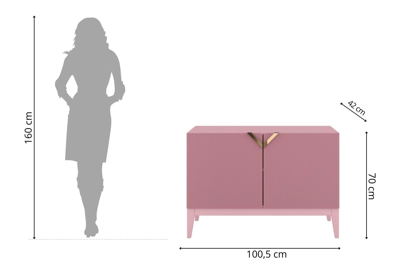 Drewniana komoda Visby DEMI LONG 2D / kolor pudrowy róż / szer. 100,5 cm