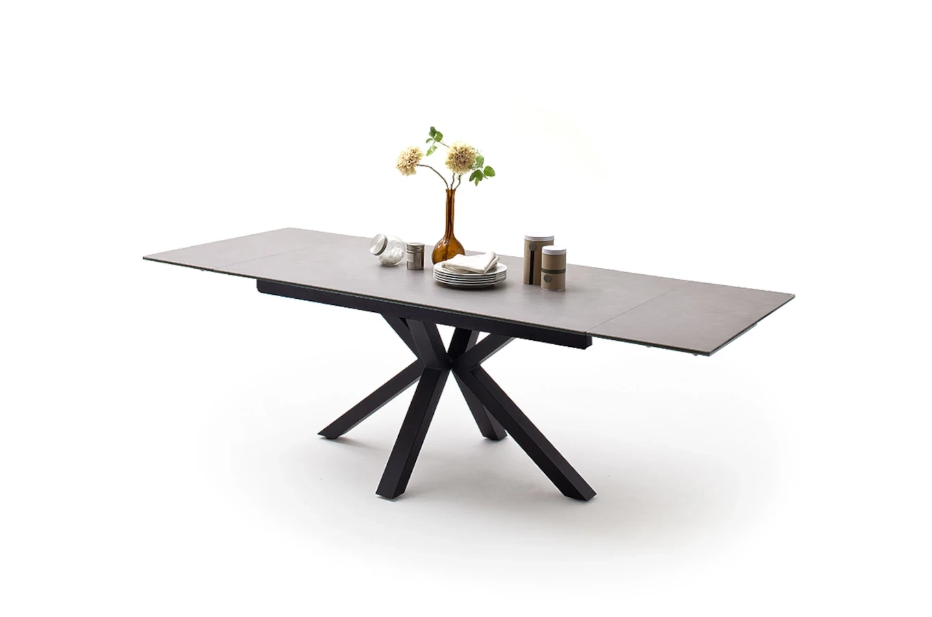 Nowoczesny rozkładany stół NAGANO z ceramicznym blatem na metalowych nogach, kolor jasny szary / 160-240 x 90 cm