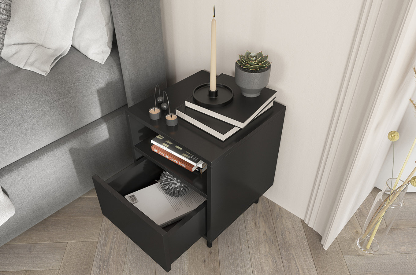 Czarna nowoczesna szafka nocna Dancan MIRKA / szer. 40 cm