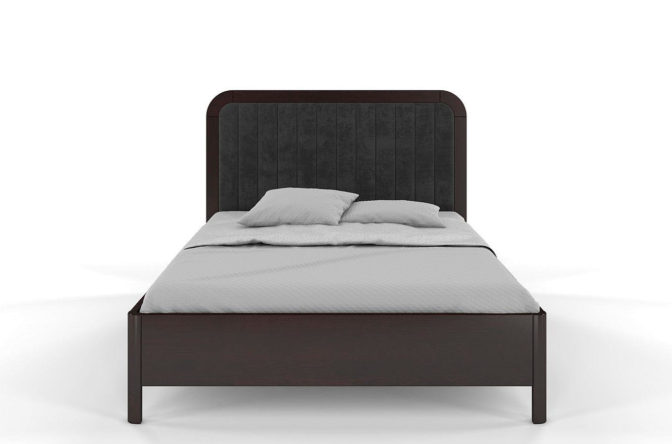 Tapicerowane łóżko drewniane sosnowe Visby MODENA z wysokim zagłówkiem / 200x200 cm, kolor palisander, zagłówek Casablanca 2315