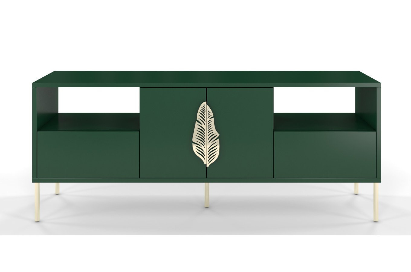 Zielona komoda RTV Skandica MERLIN ze złotymi dodatkami / szer. 138 cm