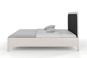 Tapicerowane łóżko drewniane sosnowe Visby MODENA BC z wysokim zagłówkiem / 180x200 cm, kolor biały, zagłówek Casablanca 2316 (skrzynia na pościel)