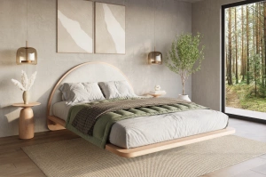 Łóżko lewitujące drewniane bukowe Visby MOMOKO w stylu Japandi