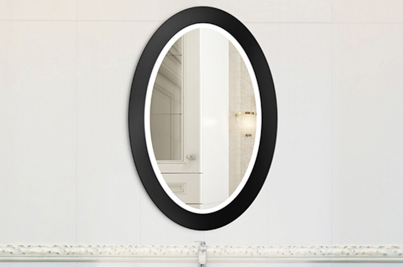 Owalne lustro OVAL BOLD z oświetleniem LED / rama dostępna w 5 kolorach