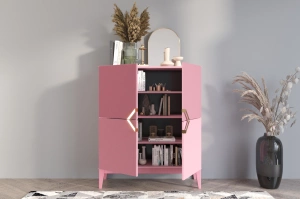 Drewniana komoda Visby DEMI HIGH / kolor pudrowy róż / szer. 100 cm