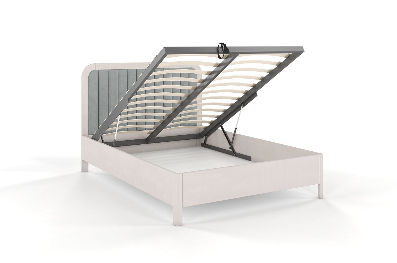 Tapicerowane łóżko drewniane bukowe Visby MODENA BC z wysokim zagłówkiem (skrzynia na pościel)