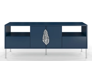 Granatowa komoda RTV Skandica MERLIN ze srebrnymi dodatkami / szer. 138 cm