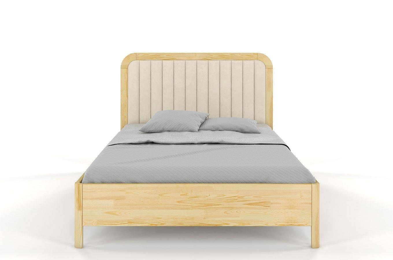 Tapicerowane łóżko drewniane sosnowe Visby MODENA z wysokim zagłówkiem / 140x200 cm, kolor naturalny, zagłówek Casablanca 2301