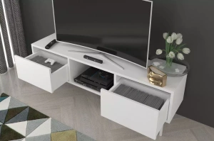 Biała nowoczesna komoda RTV Dancan MIRKA / szer. 130 cm