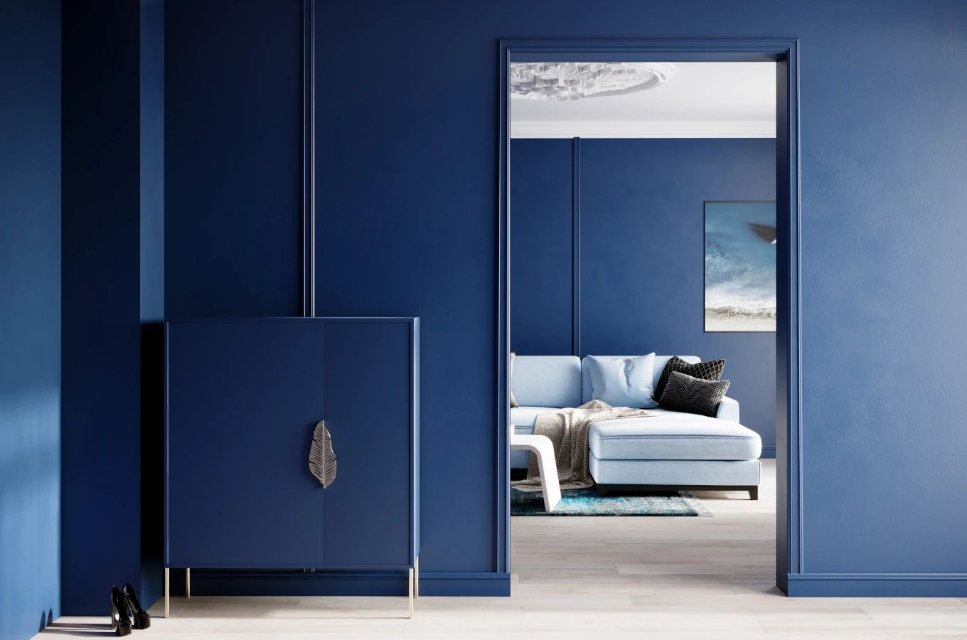 Granatowa komoda / szafka na buty Skandica MERLIN ze złotymi dodatkami / szer. 100 cm