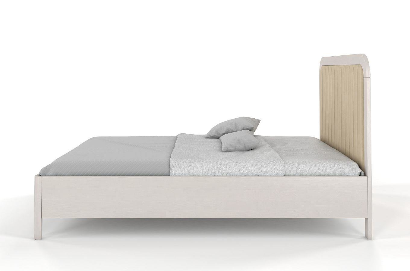 Tapicerowane łóżko drewniane sosnowe Visby MODENA z wysokim zagłówkiem / 160x200 cm, kolor biały, zagłówek Casablanca 2302