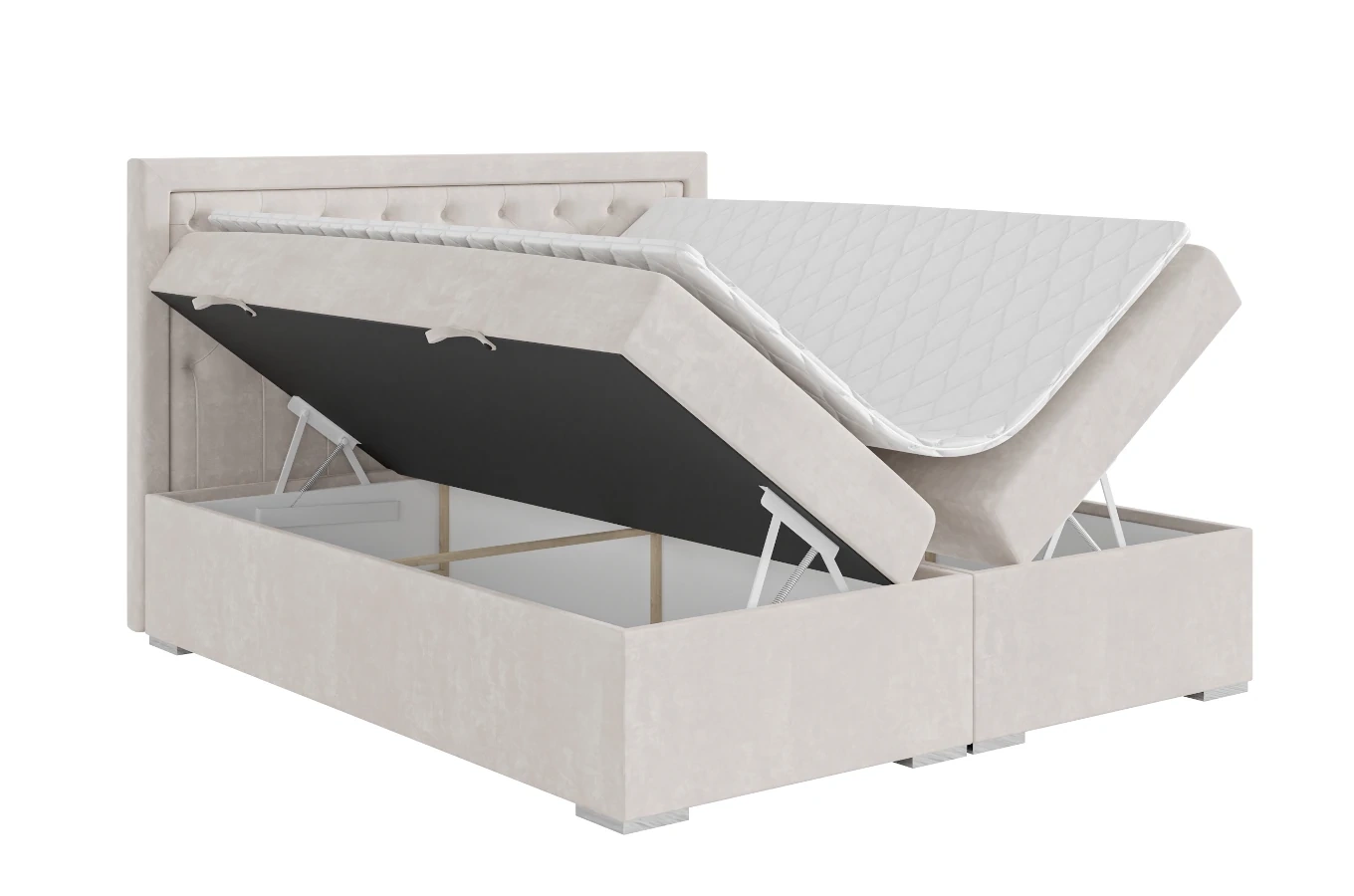 Eleganckie tapicerowane łóżko kontynentalne do sypialni ALESSIO z pojemnikiem na pościel