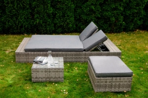 Wielofunkcyjna leżanka ogrodowa LATTICA z rattanu / Stół + łóżko + pufa