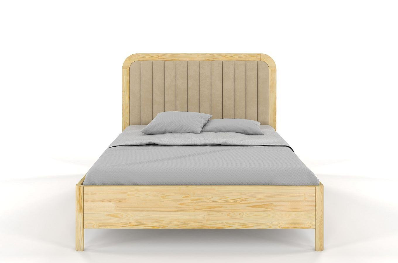 Tapicerowane łóżko drewniane sosnowe Visby MODENA z wysokim zagłówkiem / 180x200 cm, kolor naturalny, zagłówek Casablanca 2302