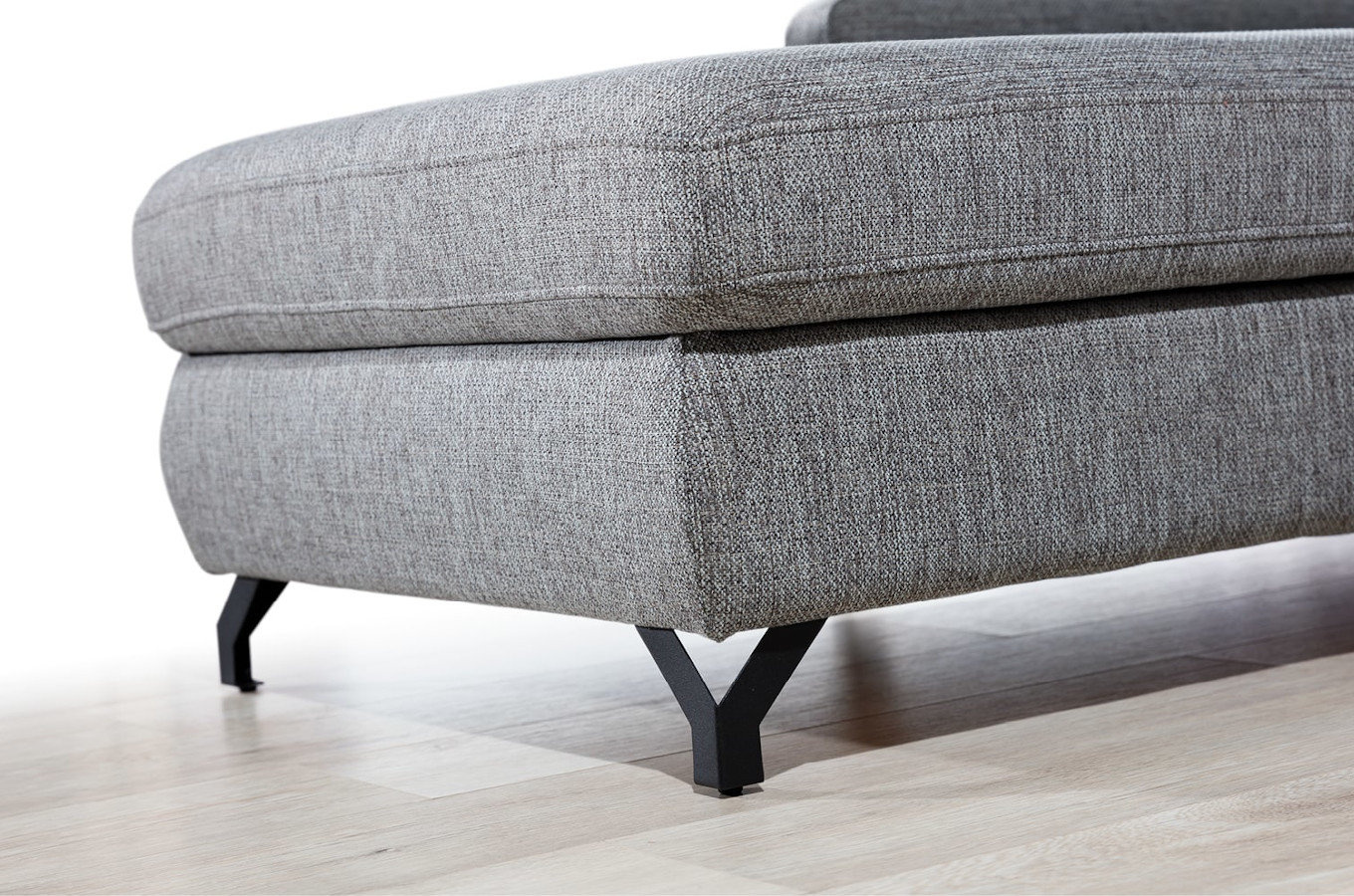 Elegancki tapicerowany narożnik FURLO z funkcją spania i pojemnikiem na pościel