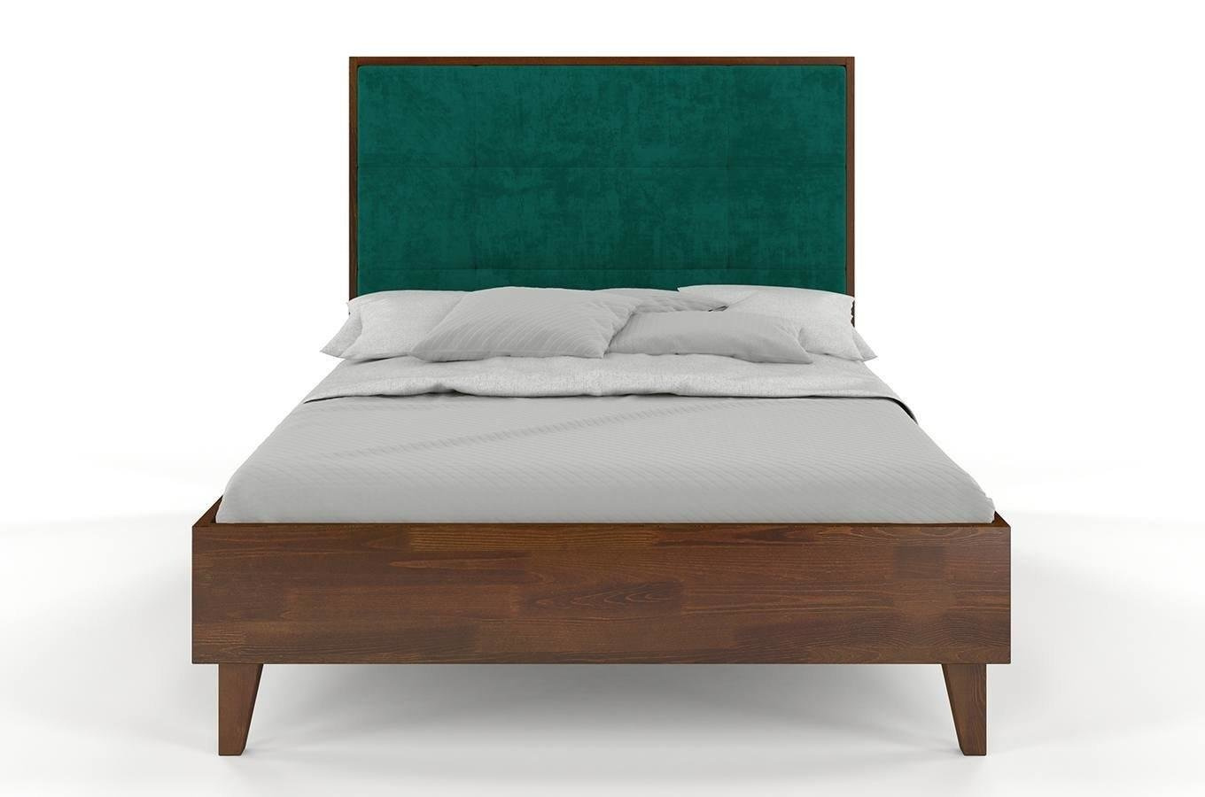 Łóżko drewniane sosnowe Visby FRIDA z wysokim zagłówkiem / 160x200 cm, kolor naturalny, zagłówek French Velvet 670