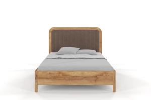 Tapicerowane łóżko drewniane dębowe Visby MODENA z wysokim zagłówkiem / 140x200 cm, olej naturalny, zagłówek Casablanca 2306
