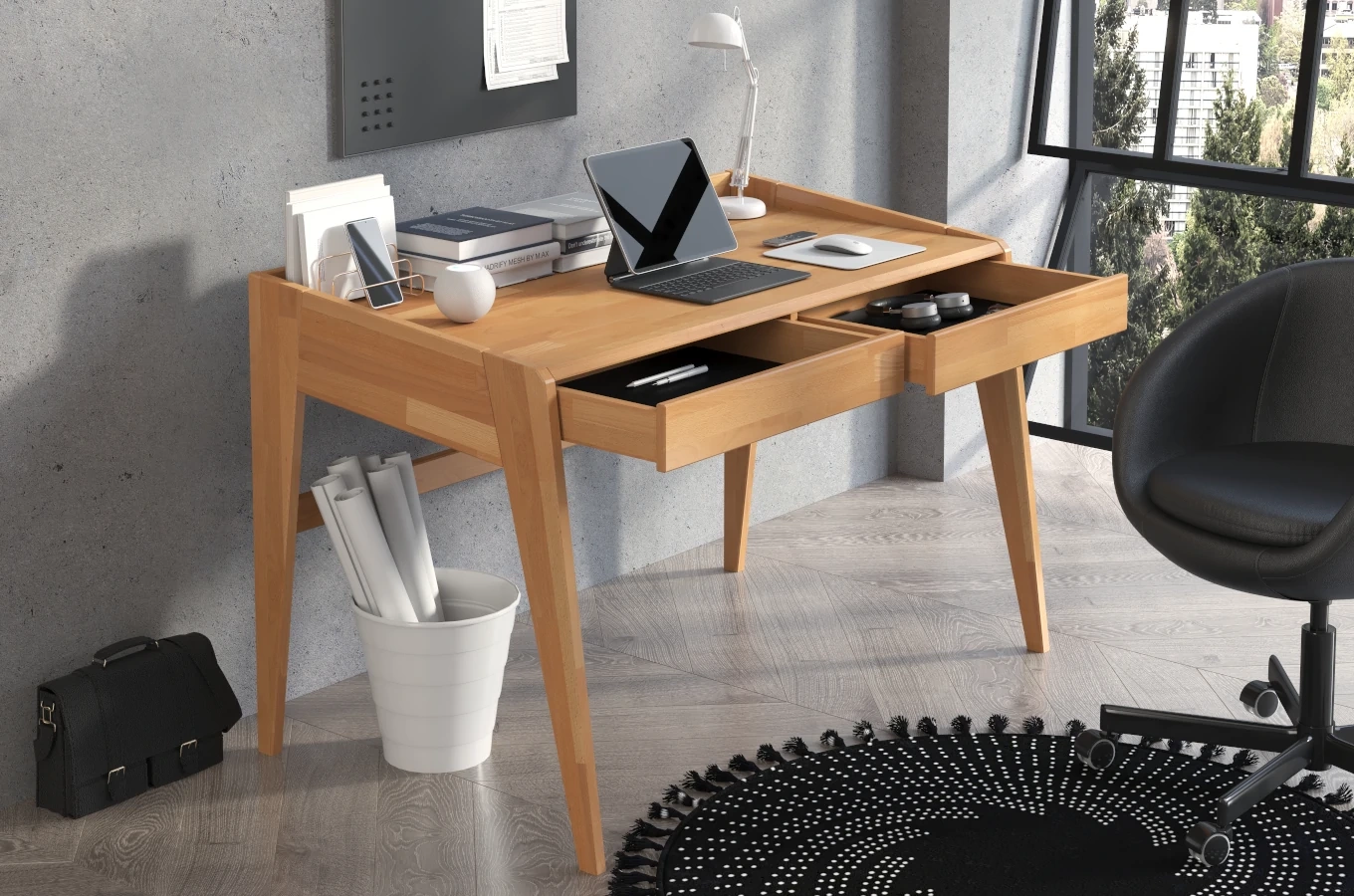 Drewniane bukowe biurko / toaletka z szufladami Visby LISA / 125x70 cm