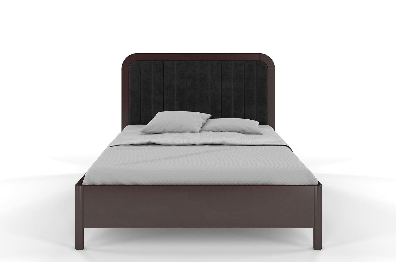 Tapicerowane łóżko drewniane bukowe Visby MODENA BC z wysokim zagłówkiem / 200x200 cm, kolor palisander, zagłówek Casablanca 2316 (skrzynia na pościel)